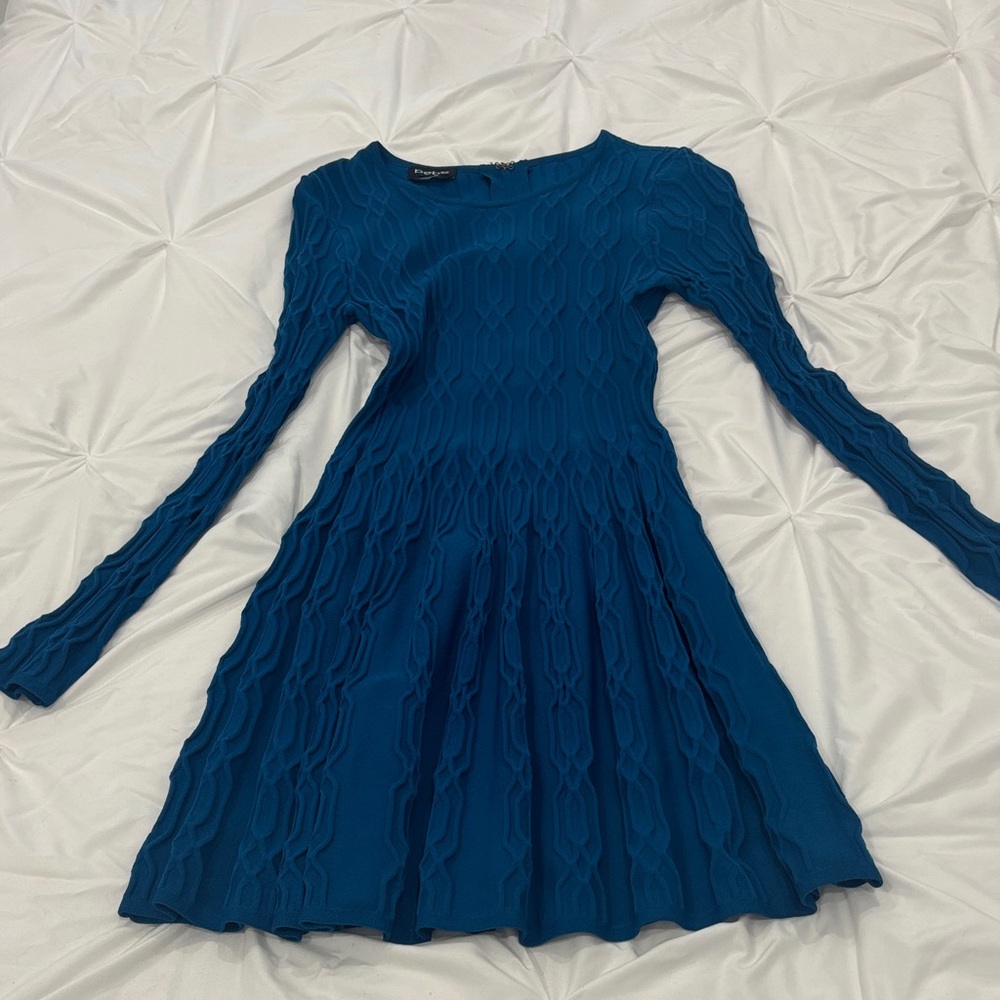 bebe Textured Teal Long-Sleeve Dress
